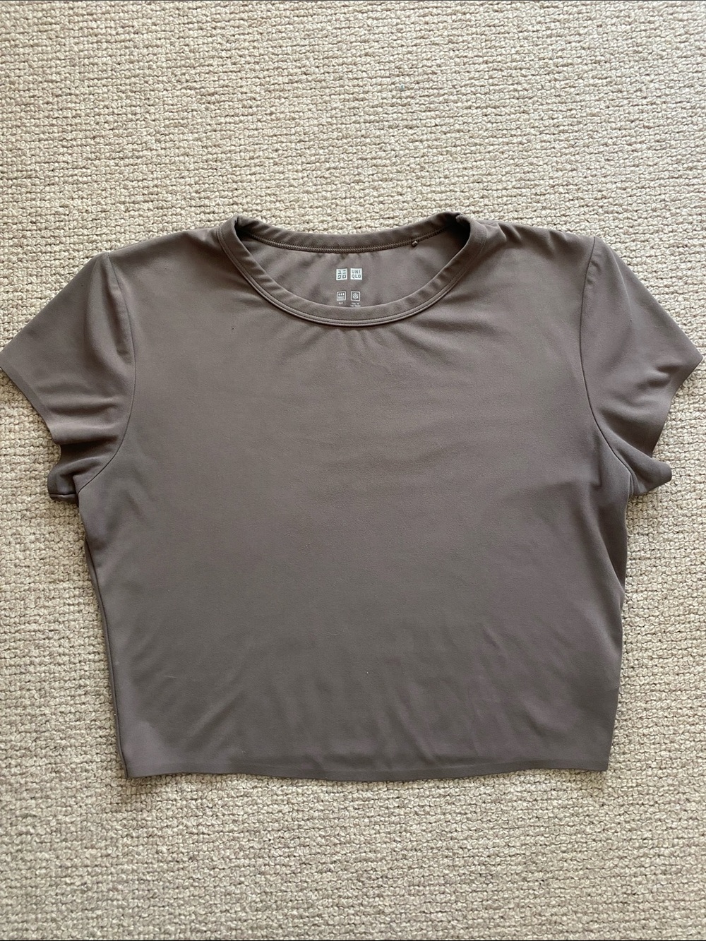 Uniqlo Cropped Crewneck Tee - Taupe Brown